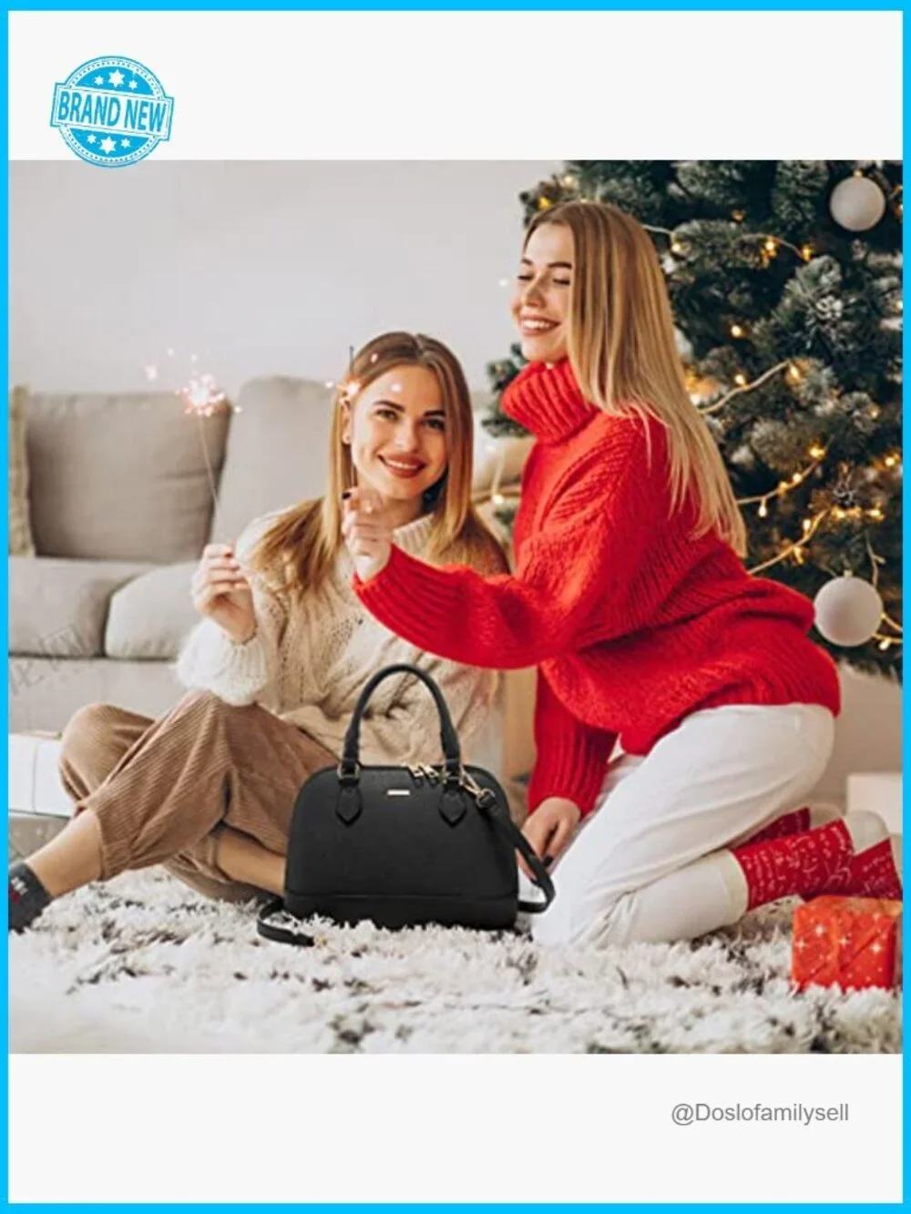 Classic Double Zip Top Handle Dome Satchel Bag Crossbody Purse Faux Leather